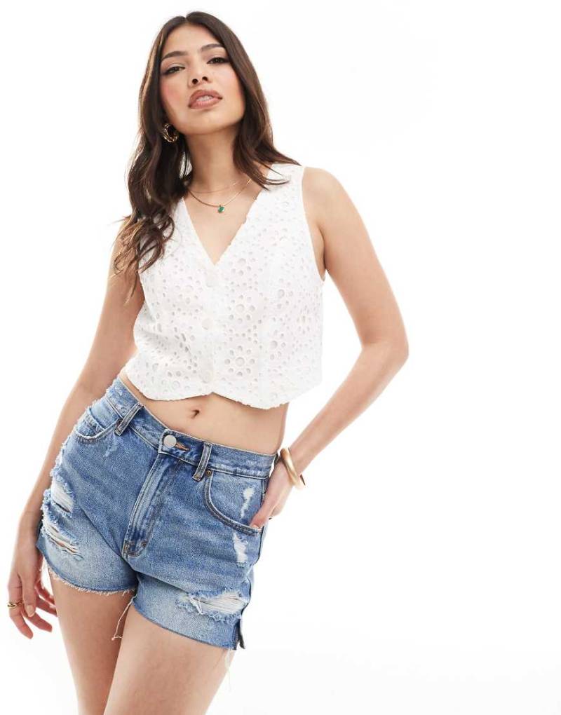 Stradivarius - Westen-Top aus weißer Spitze von Stradivarius