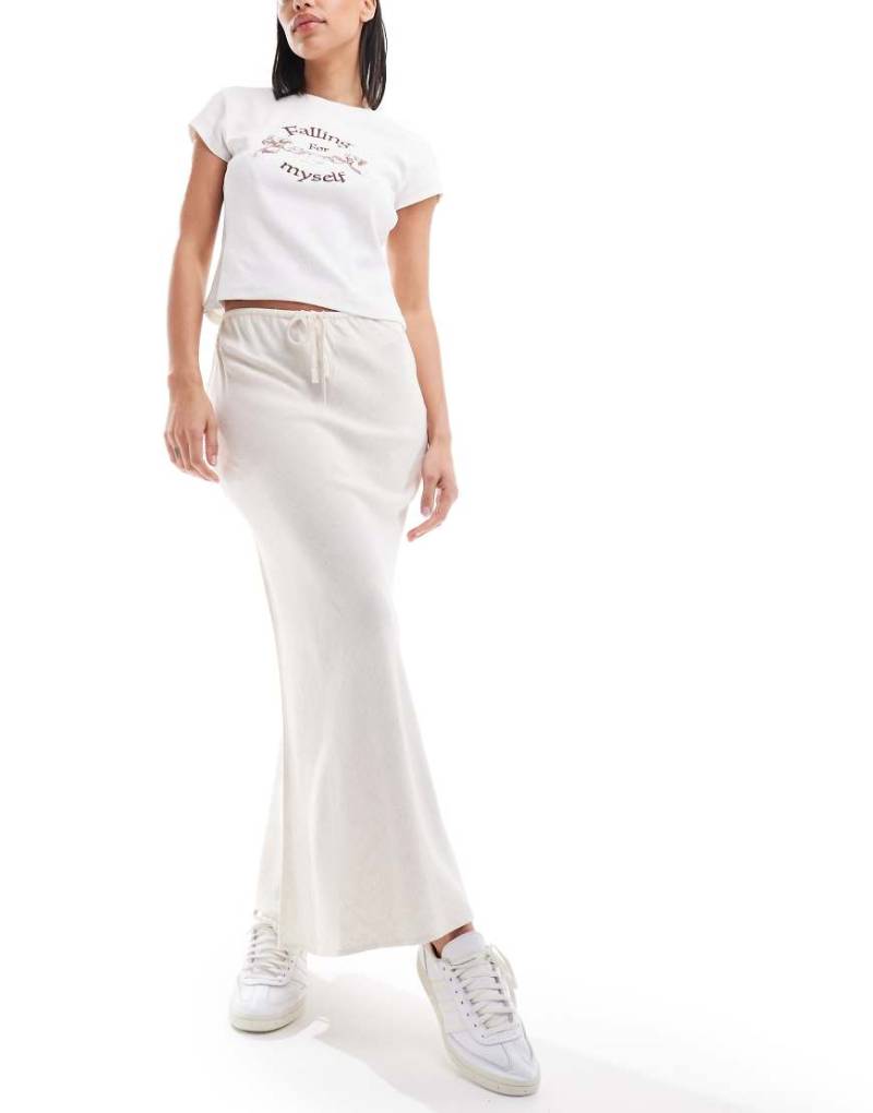 Stradivarius - Wickel-Maxirock in Natur mit Leinenlook-Neutral von Stradivarius