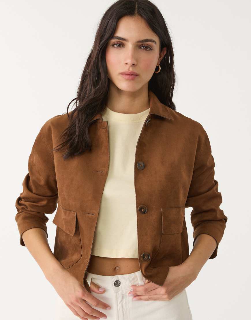 Stradivarius - Wildlederimitat-Jacke in Braun mit Taschen von Stradivarius