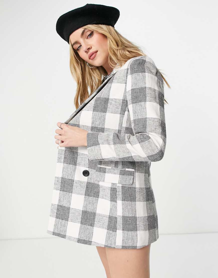 Stradivarius - Zweireihiger, karierter Leinenblazer-Grau von Stradivarius