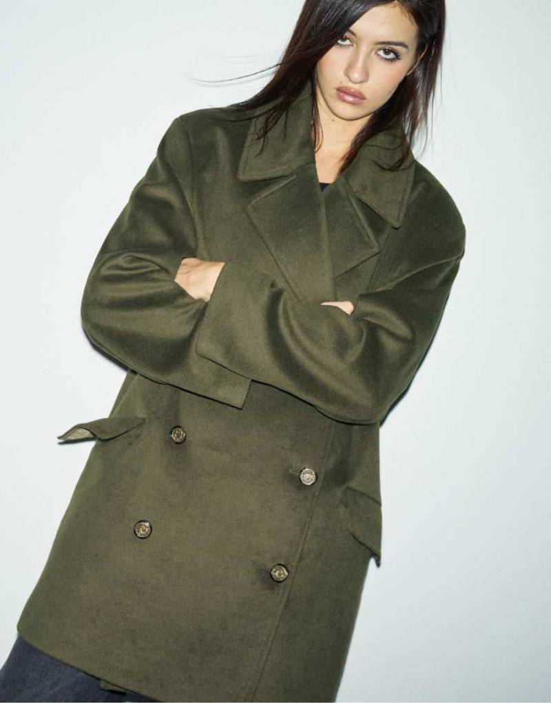 Stradivarius - Zweireihiger Mantel in Olivgrün von Stradivarius