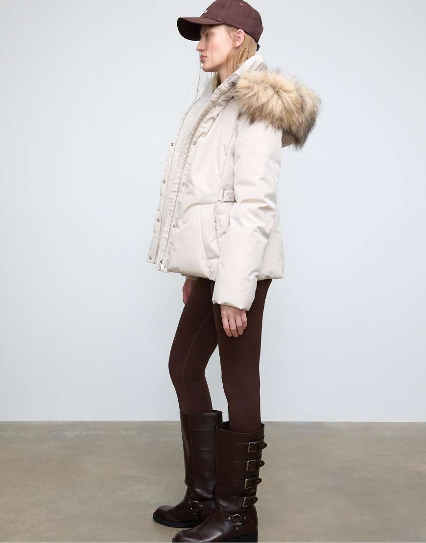 Threadbare - Pufferjacke in Steinbeige mit Kapuze-Neutral von Stradivarius