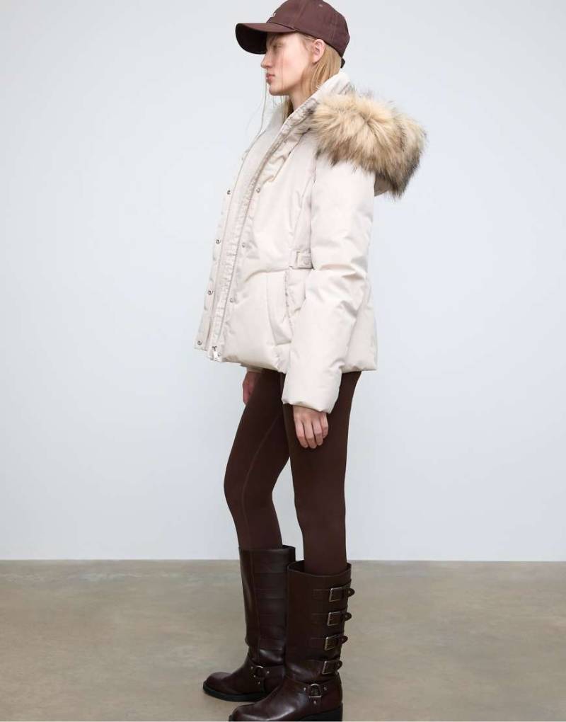 Threadbare - Pufferjacke in Steinbeige mit Kapuze-Neutral von Stradivarius