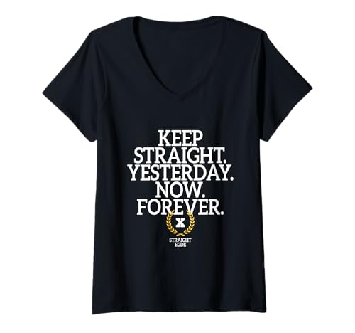Damen Keep Straight Edge Schriftzug Straight Edger Lifestyle sXe T-Shirt mit V-Ausschnitt von Straight Edge Sprüche für Edger Society XXX