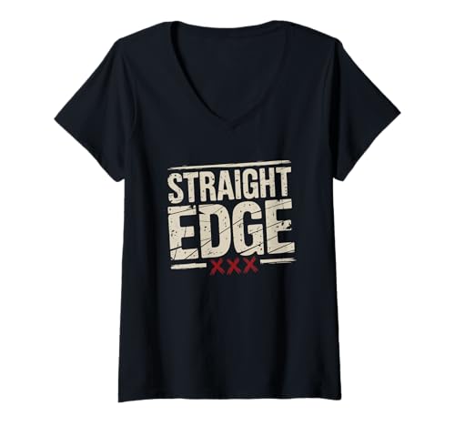 Damen Straight Edge Schriftzug Straight Edger for Life sXe T-Shirt mit V-Ausschnitt von Straight Edge Sprüche für Edger Society XXX