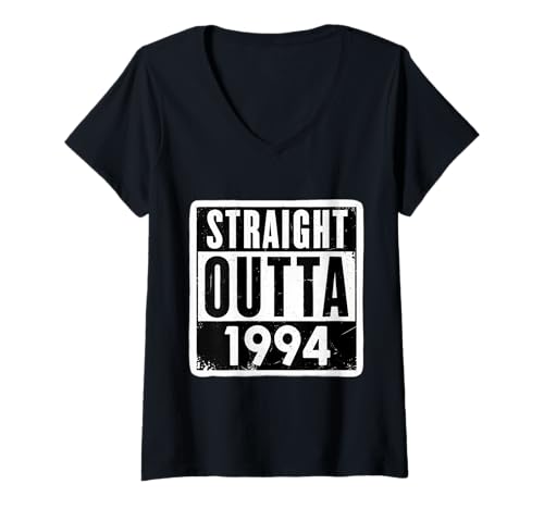 Damen Straight Outta 1994 Geburtstag Damen Herren Distressed Funny T-Shirt mit V-Ausschnitt von Straight Outta 1994 Birthday Womens Mens Products