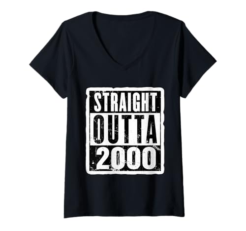 Damen Straight Outta 2000 Birthday Damen Herren Distressed Funny T-Shirt mit V-Ausschnitt von Straight Outta 2000 Birthday Womens Mens Products