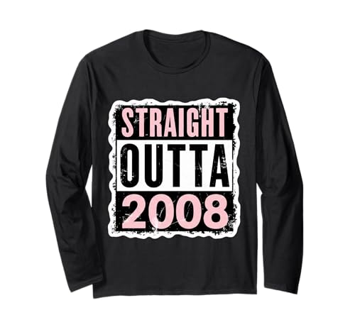 Straight Outta 2008 Geburtstag Damen Mädchen Distressed Funny Langarmshirt von Straight Outta 2008 Birthday Womens Girls Products