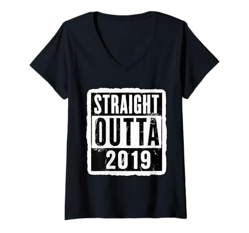 Damen Straight Outta 2019 Geburtstag Damen Herren Distressed Funny T-Shirt mit V-Ausschnitt von Straight Outta 2019 Birthday Womens Mens Products