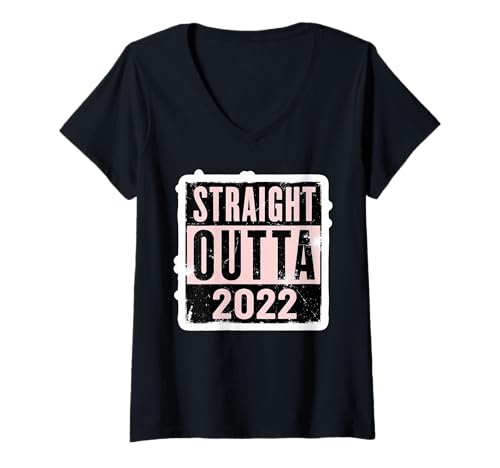 Damen Straight Outta 2022 Geburtstag Damen Mädchen Distressed Funny T-Shirt mit V-Ausschnitt von Straight Outta 2022 Birthday Womens Girls Products
