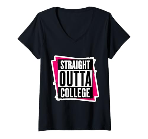 Damen Straight Outta College Graduate Graduation Mädchen Damen Uni T-Shirt mit V-Ausschnitt von Straight Outta College Graduation Girls Products