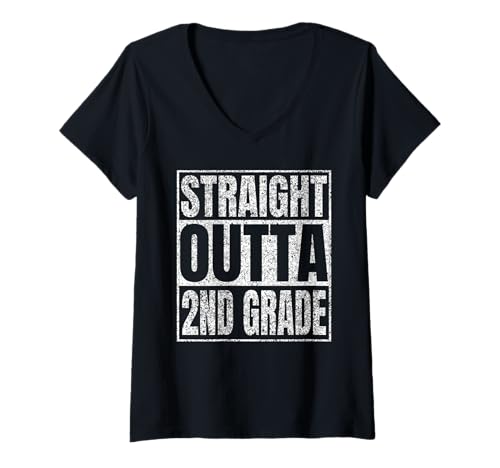 Damen Straight Outta 2nd Grade Graduate Class Of 2025 Graduation T-Shirt mit V-Ausschnitt von Straight Outta Graduation Class of 2025 School Tee