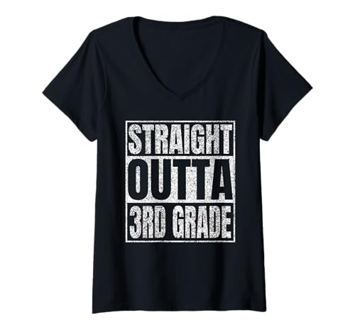 Damen Straight Outta 3rd Grade Graduate Class Of 2025 Graduation T-Shirt mit V-Ausschnitt von Straight Outta Graduation Class of 2025 School Tee