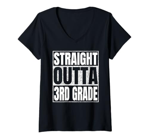 Damen Straight Outta 3rd Grade Graduate Class Of 2025 Third Grade T-Shirt mit V-Ausschnitt von Straight Outta Graduation Class of 2025 School Tee