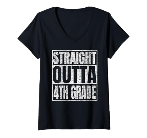 Damen Straight Outta 4th Grade Graduate Class Of 2025 Graduation T-Shirt mit V-Ausschnitt Damen Straight Outta 4th Grade Graduate Class Of 2025 Graduation T-Shirt mit V-Ausschnitt von Straight Outta Graduation Class of 2025 School Tee