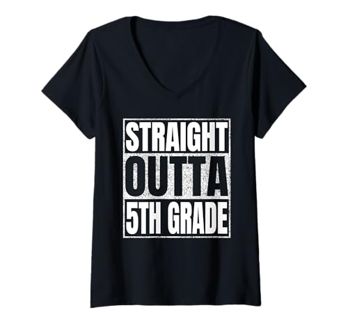 Damen Straight Outta 5th Grade Graduate Class Of 2025 Fifth Grade T-Shirt mit V-Ausschnitt von Straight Outta Graduation Class of 2025 School Tee