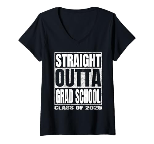 Damen Straight Outta Grad School Graduate Class 2025 Grad School T-Shirt mit V-Ausschnitt von Straight Outta Graduation Class of 2025 School Tee