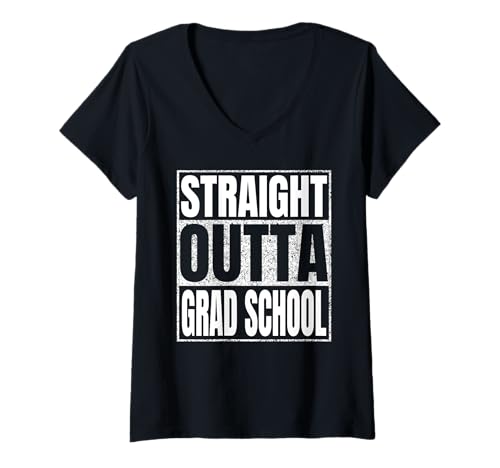 Damen Straight Outta Grad School Graduate Class 2025 Grad School T-Shirt mit V-Ausschnitt von Straight Outta Graduation Class of 2025 School Tee