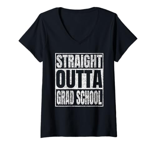 Damen Straight Outta Grad School Graduate Class Of 2025 Graduation T-Shirt mit V-Ausschnitt von Straight Outta Graduation Class of 2025 School Tee