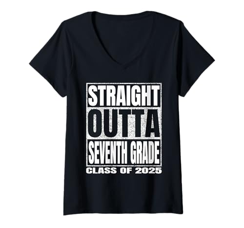 Damen Straight Outta Seventh Grade Graduate Class Of 2025 7th Grad T-Shirt mit V-Ausschnitt von Straight Outta Graduation Class of 2025 School Tee