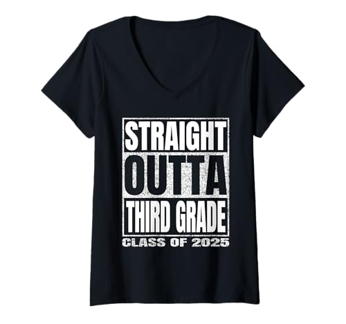 Damen Straight Outta Third Grade Graduate Class Of 2025 3rd Grade T-Shirt mit V-Ausschnitt von Straight Outta Graduation Class of 2025 School Tee