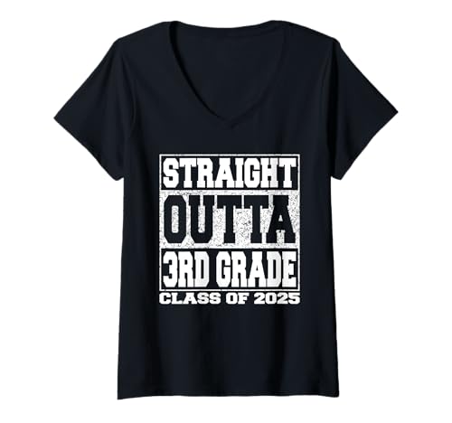 Damen Straight Outta 3rd Grade Funny 2025 Third Grade Graduation T-Shirt mit V-Ausschnitt Damen Straight Outta 3rd Grade Funny 2025 Third Grade Graduation T-Shirt mit V-Ausschnitt von Straight Outta School Graduate Class of 2025 Store