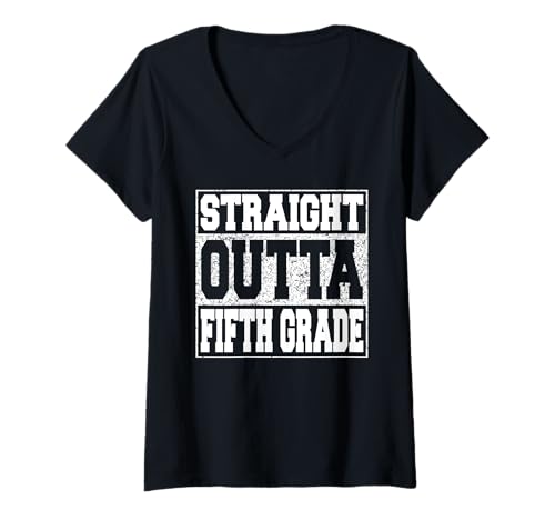 Damen Straight Outta Fifth Grade Funny 2025 5th Grade Graduation T-Shirt mit V-Ausschnitt Damen Straight Outta Fifth Grade Funny 2025 5th Grade Graduation T-Shirt mit V-Ausschnitt von Straight Outta School Graduate Class of 2025 Store