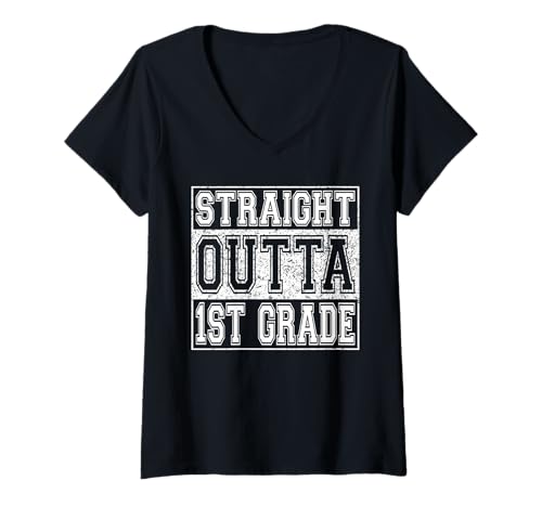 Damen Straight Outta 1st Grade Class of 2025 First Grade Graduate T-Shirt mit V-Ausschnitt Damen Straight Outta 1st Grade Class of 2025 First Grade Graduate T-Shirt mit V-Ausschnitt von Straight Outta School Graduation Class 2025 Store