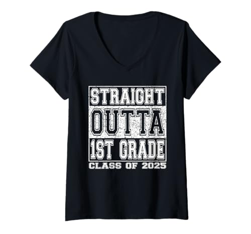 Damen Straight Outta 1st Grade Class of 2025 First Grade Graduate T-Shirt mit V-Ausschnitt Damen Straight Outta 1st Grade Class of 2025 First Grade Graduate T-Shirt mit V-Ausschnitt von Straight Outta School Graduation Class 2025 Store