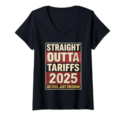 Damen Straight Outta Tarife 2025 Das Ende der Tarife T-Shirt mit V-Ausschnitt Damen Straight Outta Tarife 2025 Das Ende der Tarife T-Shirt mit V-Ausschnitt von Straight Outta Tariffs Ending an Area Co.