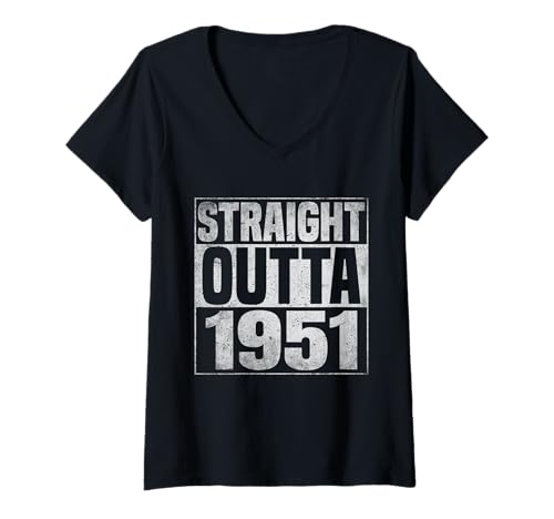 Damen Straight Outta 1951 Classic Years Vintage Birth of Birthday T-Shirt mit V-Ausschnitt von Straight Outta Vintage Birthday Retro Year Store
