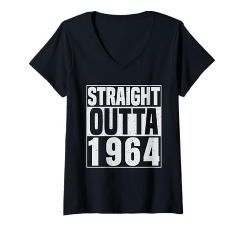 Damen Straight Outta 1964 Classic Years Vintage Birth of Birthday T-Shirt mit V-Ausschnitt von Straight Outta Vintage Birthday Retro Year Store