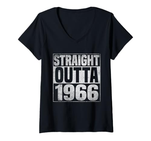 Damen Straight Outta 1966 Classic Years Vintage Birth of Birthday T-Shirt mit V-Ausschnitt von Straight Outta Vintage Birthday Retro Year Store