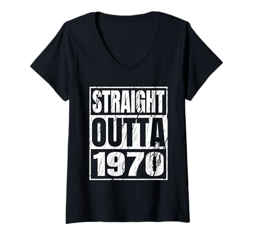 Damen Straight Outta 1970 Classic Years Birth of Birthday Vintage T-Shirt mit V-Ausschnitt von Straight Outta Vintage Birthday Retro Year Store