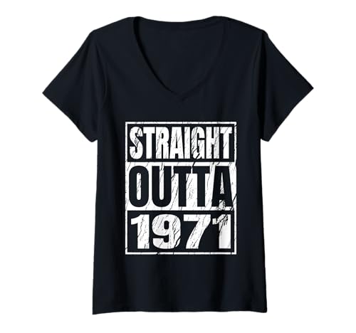 Damen Straight Outta 1971 Classic Years Birth of Birthday Vintage T-Shirt mit V-Ausschnitt von Straight Outta Vintage Birthday Retro Year Store
