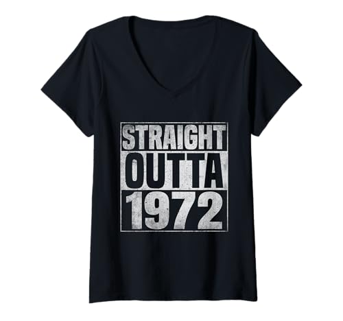 Damen Straight Outta 1972 Classic Years Vintage Birth of Birthday T-Shirt mit V-Ausschnitt von Straight Outta Vintage Birthday Retro Year Store