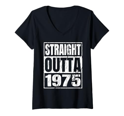 Damen Straight Outta 1975 Classic Years Birth of Birthday Vintage T-Shirt mit V-Ausschnitt von Straight Outta Vintage Birthday Retro Year Store