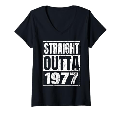 Damen Straight Outta 1977 Classic Years Birth of Birthday Vintage T-Shirt mit V-Ausschnitt von Straight Outta Vintage Birthday Retro Year Store