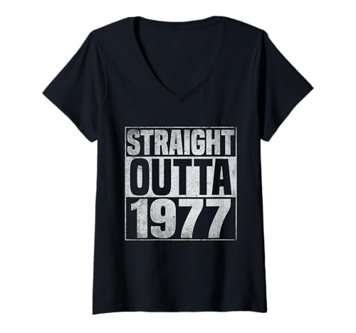 Damen Straight Outta 1977 Classic Years Vintage Birth of Birthday T-Shirt mit V-Ausschnitt von Straight Outta Vintage Birthday Retro Year Store