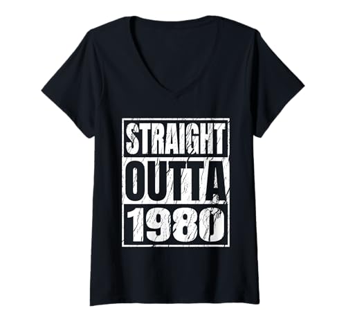 Damen Straight Outta 1980 Classic Years Birth of Birthday Vintage T-Shirt mit V-Ausschnitt von Straight Outta Vintage Birthday Retro Year Store