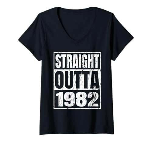 Damen Straight Outta 1982 Classic Years Birth of Birthday Vintage T-Shirt mit V-Ausschnitt von Straight Outta Vintage Birthday Retro Year Store