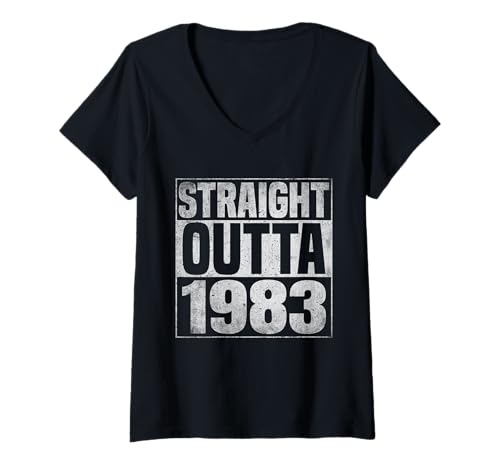 Damen Straight Outta 1983 Classic Years Vintage Birth of Birthday T-Shirt mit V-Ausschnitt von Straight Outta Vintage Birthday Retro Year Store