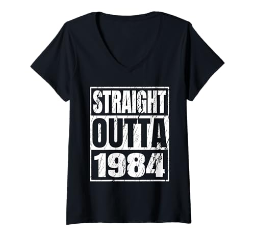 Damen Straight Outta 1984 Classic Years Birth of Birthday Vintage T-Shirt mit V-Ausschnitt von Straight Outta Vintage Birthday Retro Year Store