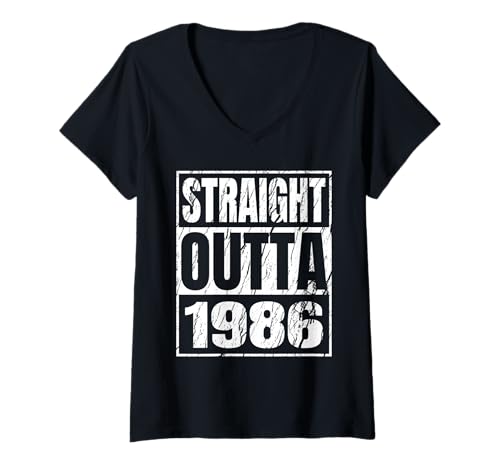 Damen Straight Outta 1986 Classic Years Birth of Birthday Vintage T-Shirt mit V-Ausschnitt von Straight Outta Vintage Birthday Retro Year Store