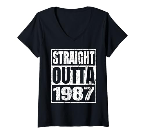Damen Straight Outta 1987 Classic Years Birth of Birthday Vintage T-Shirt mit V-Ausschnitt von Straight Outta Vintage Birthday Retro Year Store