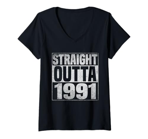 Damen Straight Outta 1991 Classic Years Vintage Birth of Birthday T-Shirt mit V-Ausschnitt von Straight Outta Vintage Birthday Retro Year Store