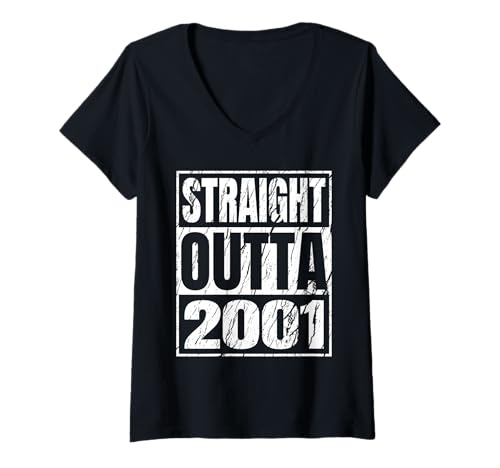 Damen Straight Outta 2001 Classic Years Birth of Birthday Vintage T-Shirt mit V-Ausschnitt von Straight Outta Vintage Birthday Retro Year Store