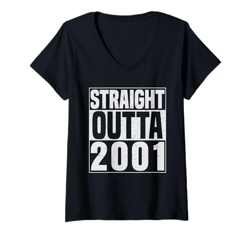 Damen Straight Outta 2001 Classic Years Vintage Birth of Birthday T-Shirt mit V-Ausschnitt von Straight Outta Vintage Birthday Retro Year Store
