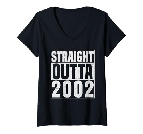 Damen Straight Outta 2002 Classic Years Vintage Birth of Birthday T-Shirt mit V-Ausschnitt von Straight Outta Vintage Birthday Retro Year Store