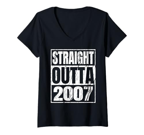 Damen Straight Outta 2007 Classic Years Birth of Birthday Vintage T-Shirt mit V-Ausschnitt von Straight Outta Vintage Birthday Retro Year Store